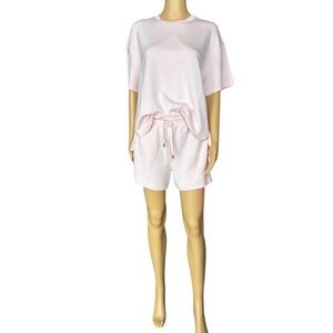 MEMBERS MARK WOMENS Short Sleeve Knit Pajama/Lounge Short Set/Pink/Pockets 😍
